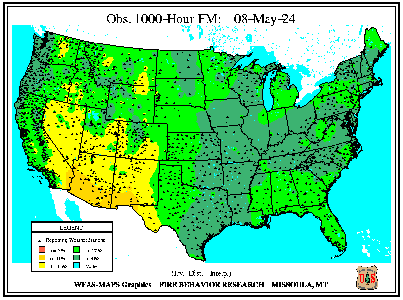 WFAS 1000-Hour Fuel Moisture - Observed / Computed (click left or right to view the Forecast 1000-Hour Fuel Moisture)