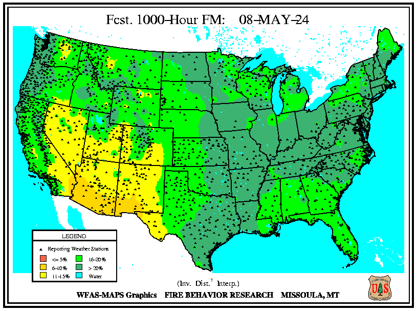 WFAS 1000-Hour Fuel Moisture - Forecast (click left or right to return to Observed / Computed 1000-Hour Fuel Moisture)