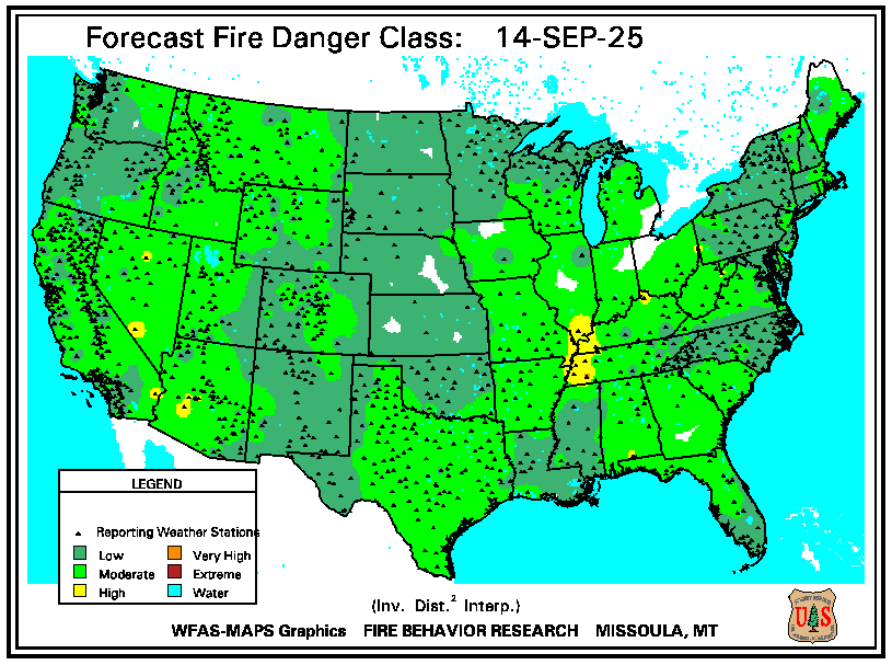 Image of the current fire danger conditions across the US