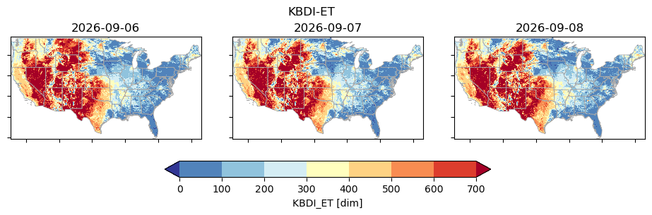 Last three days of prototype Keetch-Byram Drought Index calculated using a water-balance algorithm