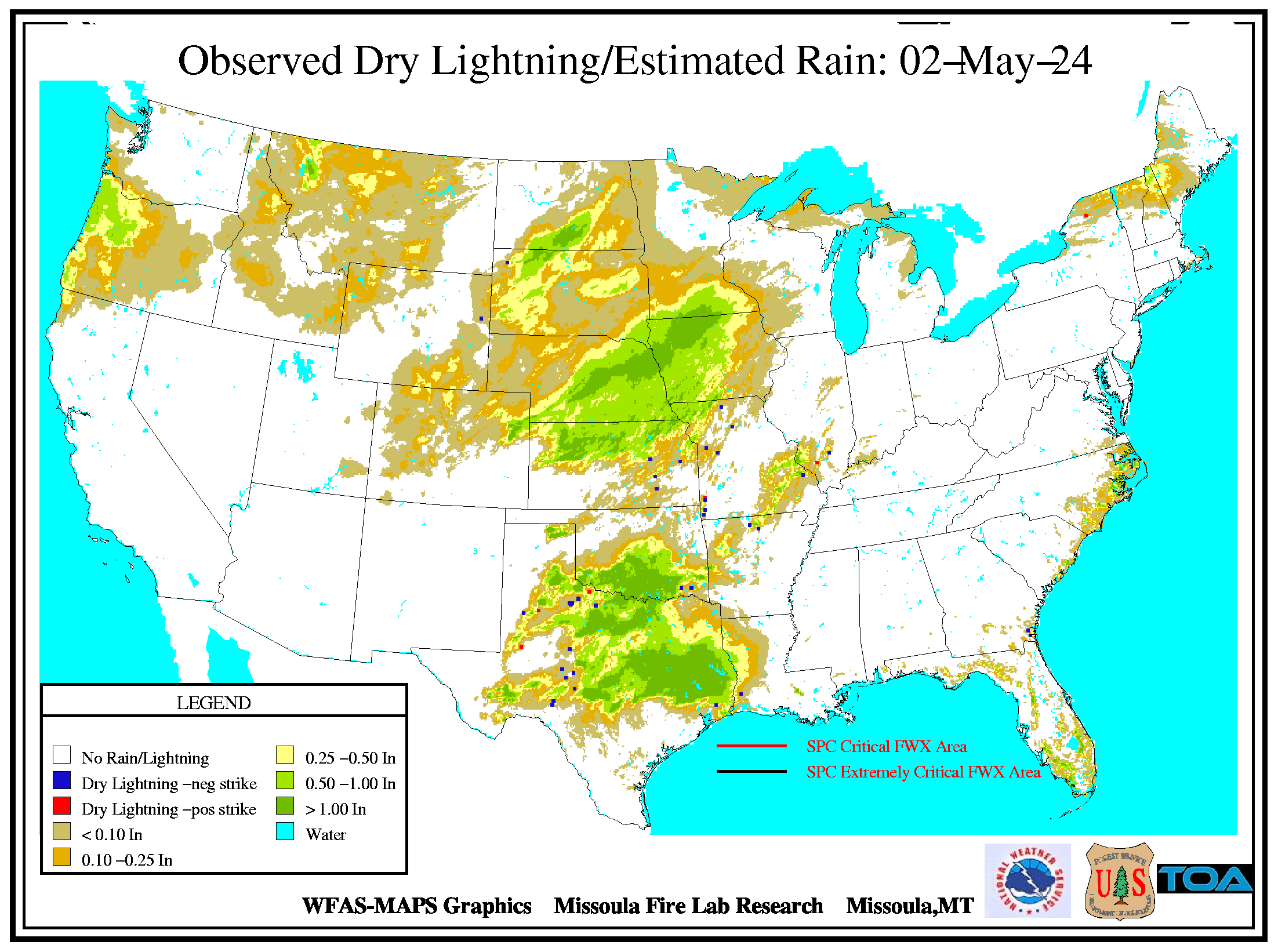 (Graphic) Map of Observed Dry Lightning/Estimated Rain
