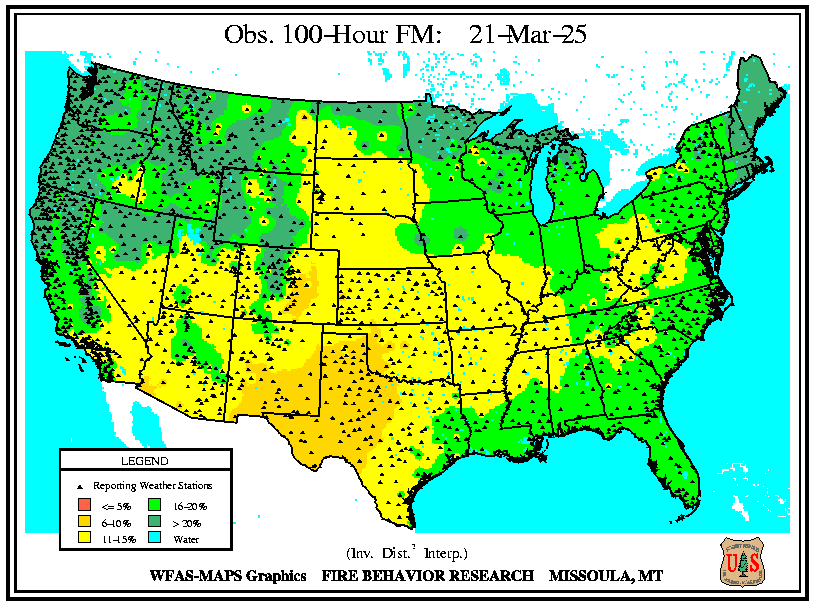 A national map of the latest Observed 100 hour dead fuel moisture