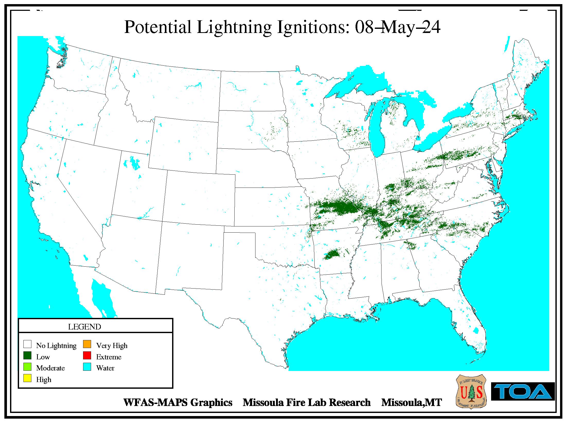 Potential Lightning Ignition Map