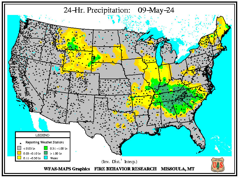 U.S. Observed 24hr Precipitation Map