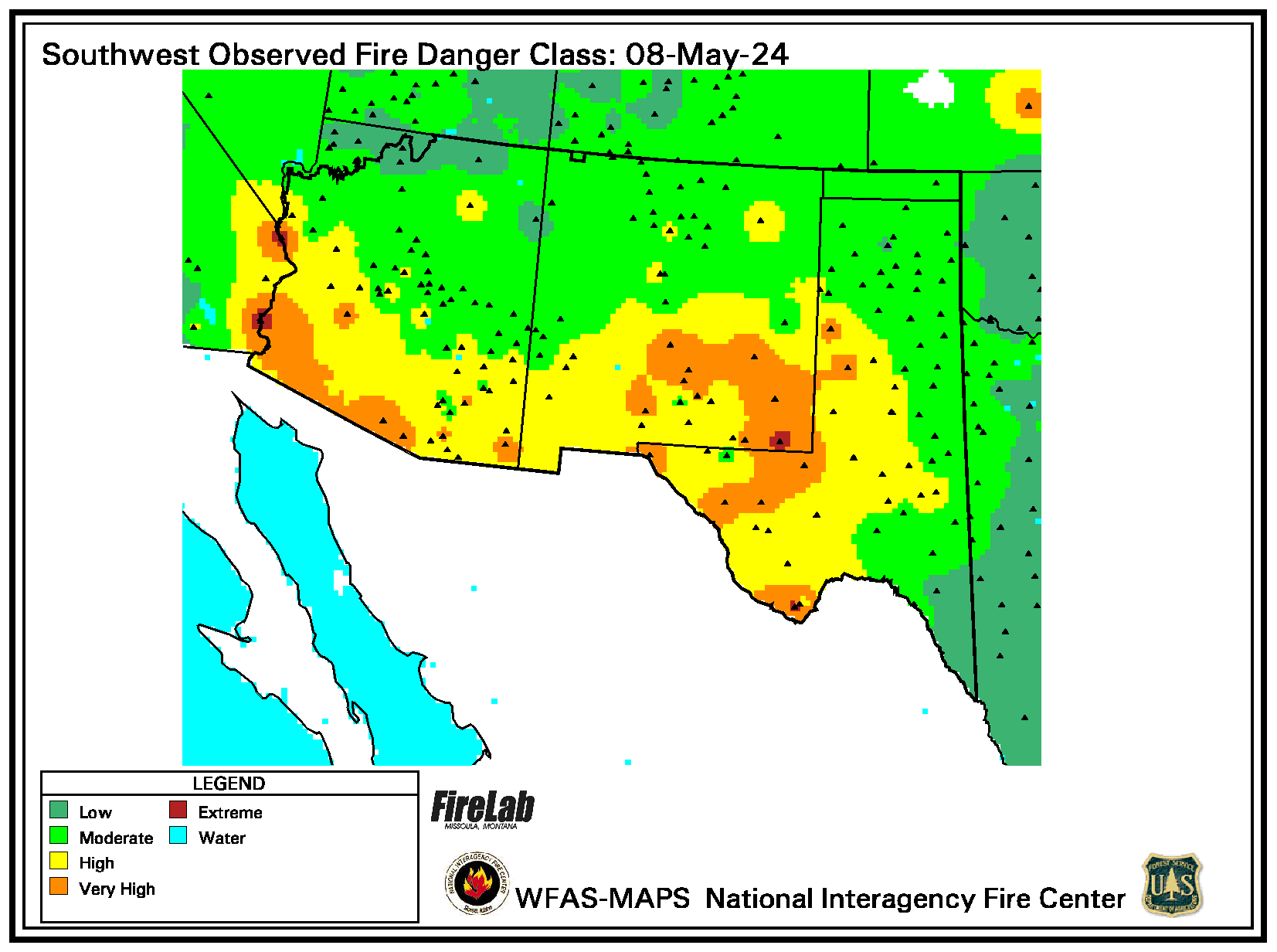 Current Southwest Fire Danger Map