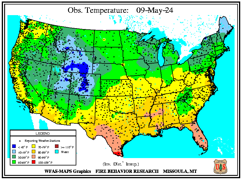 U.S. Observed 24hr Temperature Map